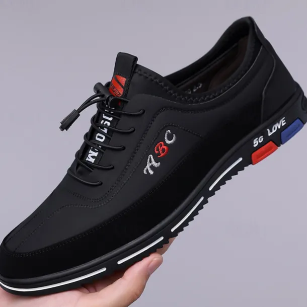 Men's Fashion Casual Sports Shoes – Brown and Black Lightweight Sneakers with Embroidered Design and Elastic Lace-Up Closure