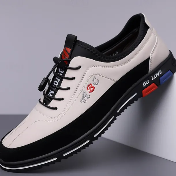 Men's Fashion Casual Sports Shoes – Brown and Black Lightweight Sneakers with Embroidered Design and Elastic Lace-Up Closure