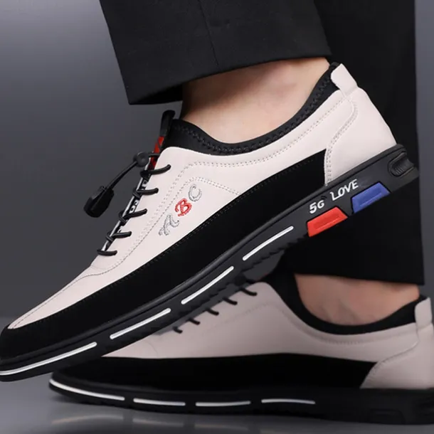 Men's Fashion Casual Sports Shoes – Brown and Black Lightweight Sneakers with Embroidered Design and Elastic Lace-Up Closure