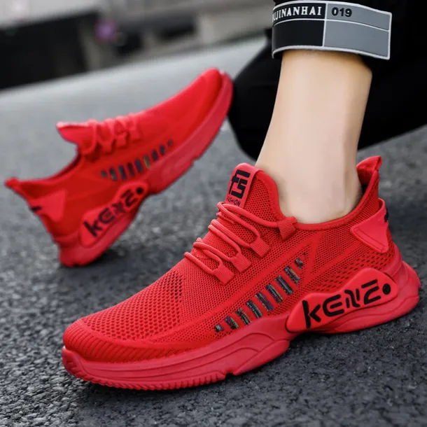 Men's Fashion Red Breathable Athletic Sneakers - Lightweight Mesh Running Shoes for Casual and Sports Activities