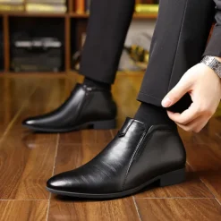 Men's Faux Leather Ankle Boots with Side Zip - Sleek Formal Dress Boots for Office and Special Occasions
