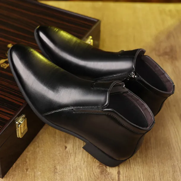 Men's Faux Leather Ankle Boots with Side Zip - Sleek Formal Dress Boots for Office and Special Occasions
