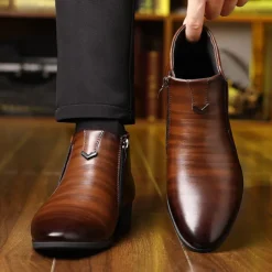 Men's Faux Leather Ankle Boots with Side Zip - Sleek Formal Dress Boots for Office and Special Occasions