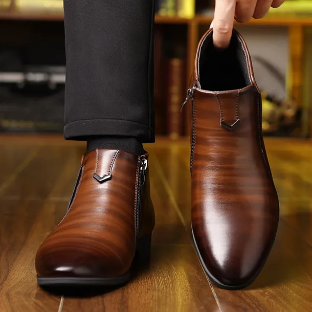 Men's Faux Leather Ankle Boots with Side Zip - Sleek Formal Dress Boots for Office and Special Occasions