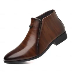 Men's Faux Leather Ankle Boots with Side Zip - Sleek Formal Dress Boots for Office and Special Occasions