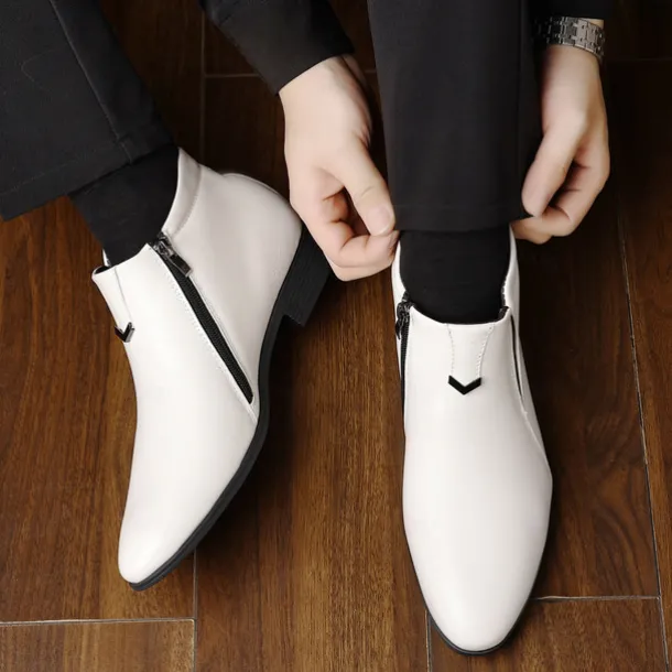Men's Faux Leather Ankle Boots with Side Zip - Sleek Formal Dress Boots for Office and Special Occasions
