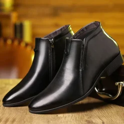 Men's Faux Leather Ankle Boots with Side Zip - Sleek Formal Dress Boots for Office and Special Occasions