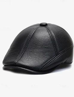 Men's Faux Leather Beret with Ear Flaps – Stylish Winter Hat with Ear Protection for Casual Wear and Outdoor Activities