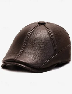 Men's Faux Leather Beret with Ear Flaps – Stylish Winter Hat with Ear Protection for Casual Wear and Outdoor Activities