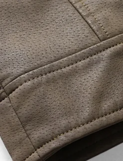 Men's Faux Leather Jacket Biker Jacket Motorcycle Jacket Daily Vacation Windproof Warm Pocket Fall & Winter Plain Fashion Classic Stand Collar Regular Black Brown Khaki Jacket