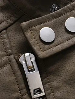 Men's Faux Leather Jacket Biker Jacket Motorcycle Jacket Daily Vacation Windproof Warm Pocket Fall & Winter Plain Fashion Classic Stand Collar Regular Black Brown Khaki Jacket