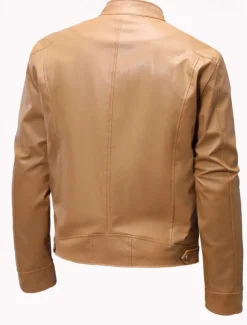 Men's Faux Leather Jacket Shirt Jacket Transition Jacket Biker Jacket Vacation Daily Windproof Warm Pocket Fall & Winter Plain Fashion Classic Stand Collar Regular Faux Leather Black Khaki Jacket