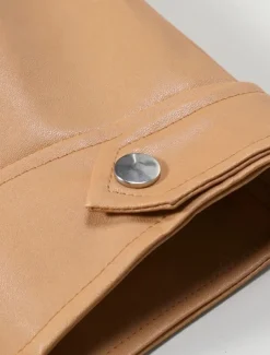 Men's Faux Leather Jacket Shirt Jacket Transition Jacket Biker Jacket Vacation Daily Windproof Warm Pocket Fall & Winter Plain Fashion Classic Stand Collar Regular Faux Leather Black Khaki Jacket