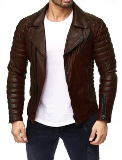 Men's Faux Leather Jacket Transition Jacket Biker Jacket Motorcycle Jacket Vacation Daily Windproof Warm Pocket Fall & Winter Plain Fashion Classic Lapel Regular Faux Leather Black Red Coffee Jacket