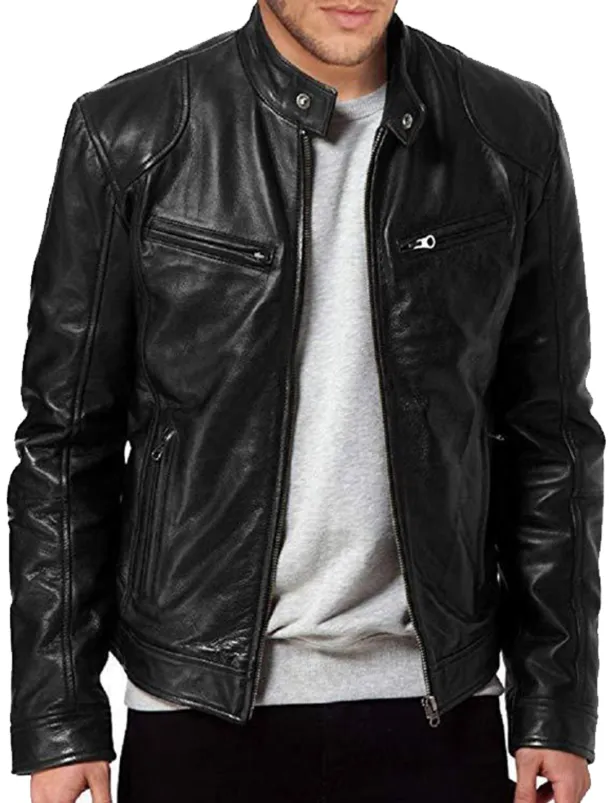 Men's Faux Leather Jacket Transition Jacket Street Windproof Pocket Spring & Fall Streetwear Stand Collar Regular Faux Leather Regular Fit Black Jacket