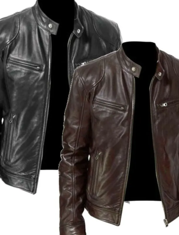 Men's Faux Leather Jacket Transition Jacket Street Windproof Pocket Spring & Fall Streetwear Stand Collar Regular Faux Leather Regular Fit Black Jacket