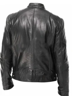 Men's Faux Leather Jacket Transition Jacket Street Windproof Pocket Spring & Fall Streetwear Stand Collar Regular Faux Leather Regular Fit Black Jacket