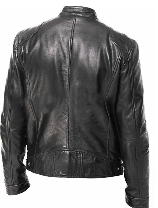 Men's Faux Leather Jacket Transition Jacket Street Windproof Pocket Spring & Fall Streetwear Stand Collar Regular Faux Leather Regular Fit Black Jacket