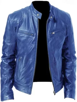 Men's Faux Leather Jacket Transition Jacket Biker Jacket Motorcycle Jacket Daily Thermal Warm Rain Waterproof Fall & Winter Solid Colored Stand Collar Regular Regular Fit Silver Black White Yellow