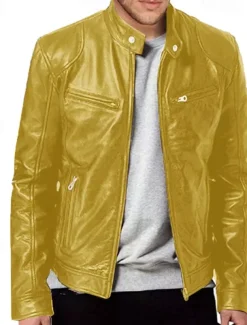Men's Faux Leather Jacket Transition Jacket Biker Jacket Motorcycle Jacket Daily Thermal Warm Rain Waterproof Fall & Winter Solid Colored Stand Collar Regular Regular Fit Silver Black White Yellow