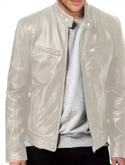 Men's Faux Leather Jacket Transition Jacket Biker Jacket Motorcycle Jacket Daily Thermal Warm Rain Waterproof Fall & Winter Solid Colored Stand Collar Regular Regular Fit Silver Black White Yellow