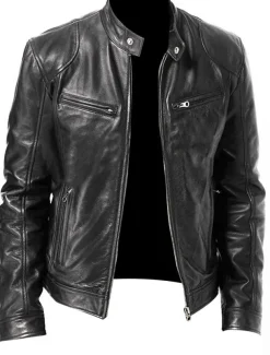 Men's Faux Leather Jacket Transition Jacket Biker Jacket Motorcycle Jacket Daily Thermal Warm Rain Waterproof Fall & Winter Solid Colored Stand Collar Regular Regular Fit Silver Black White Yellow