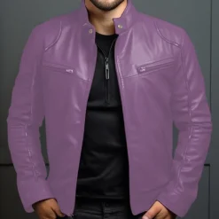 Men's Faux Leather Jacket Transition Jacket Biker Jacket Red Leather Jacket Vacation Daily Windproof Warm Pocket Fall & Winter Plain Fashion Classic Stand Collar Regular Faux Leather Black White Wine