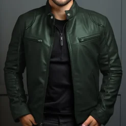 Men's Faux Leather Jacket Transition Jacket Biker Jacket Red Leather Jacket Vacation Daily Windproof Warm Pocket Fall & Winter Plain Fashion Classic Stand Collar Regular Faux Leather Black White Wine