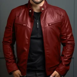 Men's Faux Leather Jacket Transition Jacket Biker Jacket Red Leather Jacket Vacation Daily Windproof Warm Pocket Fall & Winter Plain Fashion Classic Stand Collar Regular Faux Leather Black White Wine