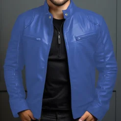 Men's Faux Leather Jacket Transition Jacket Biker Jacket Red Leather Jacket Vacation Daily Windproof Warm Pocket Fall & Winter Plain Fashion Classic Stand Collar Regular Faux Leather Black White Wine