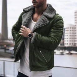 Men's Faux Leather Jacket Fleece Jacket Sherpa Jacket Daily Vacation Thermal Warm Pocket Fleece Fall & Winter Plain Fashion Streetwear Lapel Regular Black Brown Green Jacket