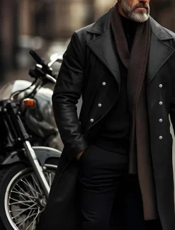Men's Faux Leather Jacket Transition Jacket Biker Jacket Red Leather Jacket Vacation Daily Windproof Warm Pocket Fall & Winter Plain Fashion Classic Lapel Long Faux Leather Black Silver Wine Blue Gold