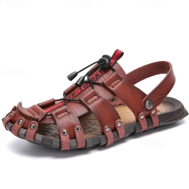 Men's Faux Leather Outdoor Sandals – Breathable Gladiator Design with Adjustable Drawstring for Hiking, Beach and Casual Summer Wear