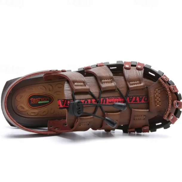 Men's Faux Leather Outdoor Sandals – Breathable Gladiator Design with Adjustable Drawstring for Hiking, Beach and Casual Summer Wear