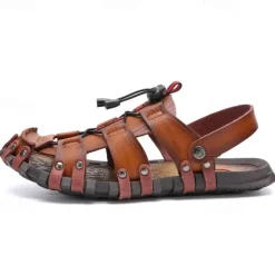 Men's Faux Leather Outdoor Sandals – Breathable Gladiator Design with Adjustable Drawstring for Hiking, Beach and Casual Summer Wear