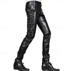 Men's Faux Leather Pants Drawstring Solid Colored Outdoor Sports Full Length Party Casual Fashion Casual Black Red Inelastic