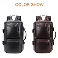 Men's Faux Leather Travel Backpack and Duffel Bag – Multi-Functional Large Capacity Bag with Dual Front Pockets for Business and Weekend Trips