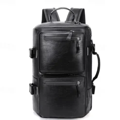 Men's Faux Leather Travel Backpack and Duffel Bag – Multi-Functional Large Capacity Bag with Dual Front Pockets for Business and Weekend Trips