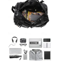 Men's Faux Leather Travel Backpack and Duffel Bag – Multi-Functional Large Capacity Bag with Dual Front Pockets for Business and Weekend Trips