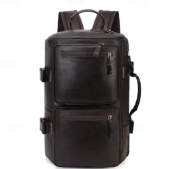 Men's Faux Leather Travel Backpack and Duffel Bag – Multi-Functional Large Capacity Bag with Dual Front Pockets for Business and Weekend Trips