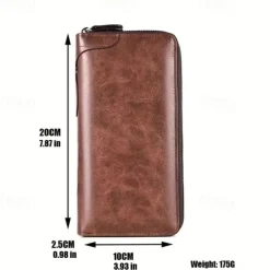 Men's Faux Leather Zipper Wallet with Multiple Card Slots & Wrist Strap - Slim & Stylish for Everyday Use