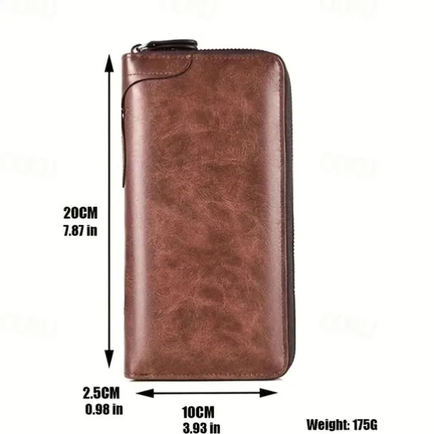 Men's Faux Leather Zipper Wallet with Multiple Card Slots & Wrist Strap - Slim & Stylish for Everyday Use
