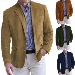 Men's Faux Suede Jacket Faux Suede Blazer Business Attire Company Party Fashion Casual Fall / Winter Faux Suede Plain Pocket Buttons Comfortable Single Breasted Blazer Dark Navy Brown Green khaki