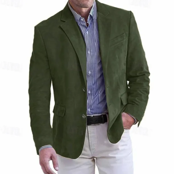 Men's Faux Suede Jacket Faux Suede Blazer Business Attire Company Party Fashion Casual Fall / Winter Faux Suede Plain Pocket Buttons Comfortable Single Breasted Blazer Dark Navy Brown Green khaki