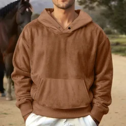 Men's Faux Suede Pullover Hoodie Sweatshirt Plain Work Sports & Outdoor Casual Streetwear Basic Casual Spring & Fall Cross-Seasons Clothing Apparel Hoodie
