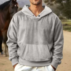 Men's Faux Suede Pullover Hoodie Sweatshirt Plain Work Sports & Outdoor Casual Streetwear Basic Casual Spring & Fall Cross-Seasons Clothing Apparel Hoodie