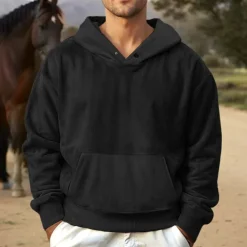 Men's Faux Suede Pullover Hoodie Sweatshirt Plain Work Sports & Outdoor Casual Streetwear Basic Casual Spring & Fall Cross-Seasons Clothing Apparel Hoodie