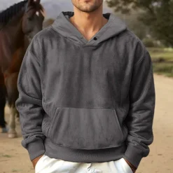 Men's Faux Suede Pullover Hoodie Sweatshirt Plain Work Sports & Outdoor Casual Streetwear Basic Casual Spring & Fall Cross-Seasons Clothing Apparel Hoodie