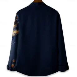 Men's Feathers Summer Hawaiian Shirt Button Up Shirt Aloha Shirt Long Sleeve Hawaiian Vacation Spring Fall Turndown Button Up Violet Blue Green Peacock Blue