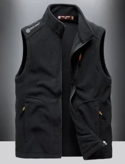 Men's Fishing Vest Daily Casual Fall & Winter Pocket Fleece Polyester Thermal Warm Plain Zipper Stand Collar Regular Fit Black Army Green Dark Blue Dark Gray Vest